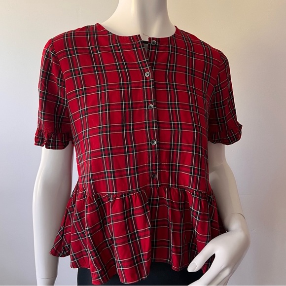 Madewell Studio Ruffle-Hem Top in Clanton Plaid Size S - Picture 4 of 10